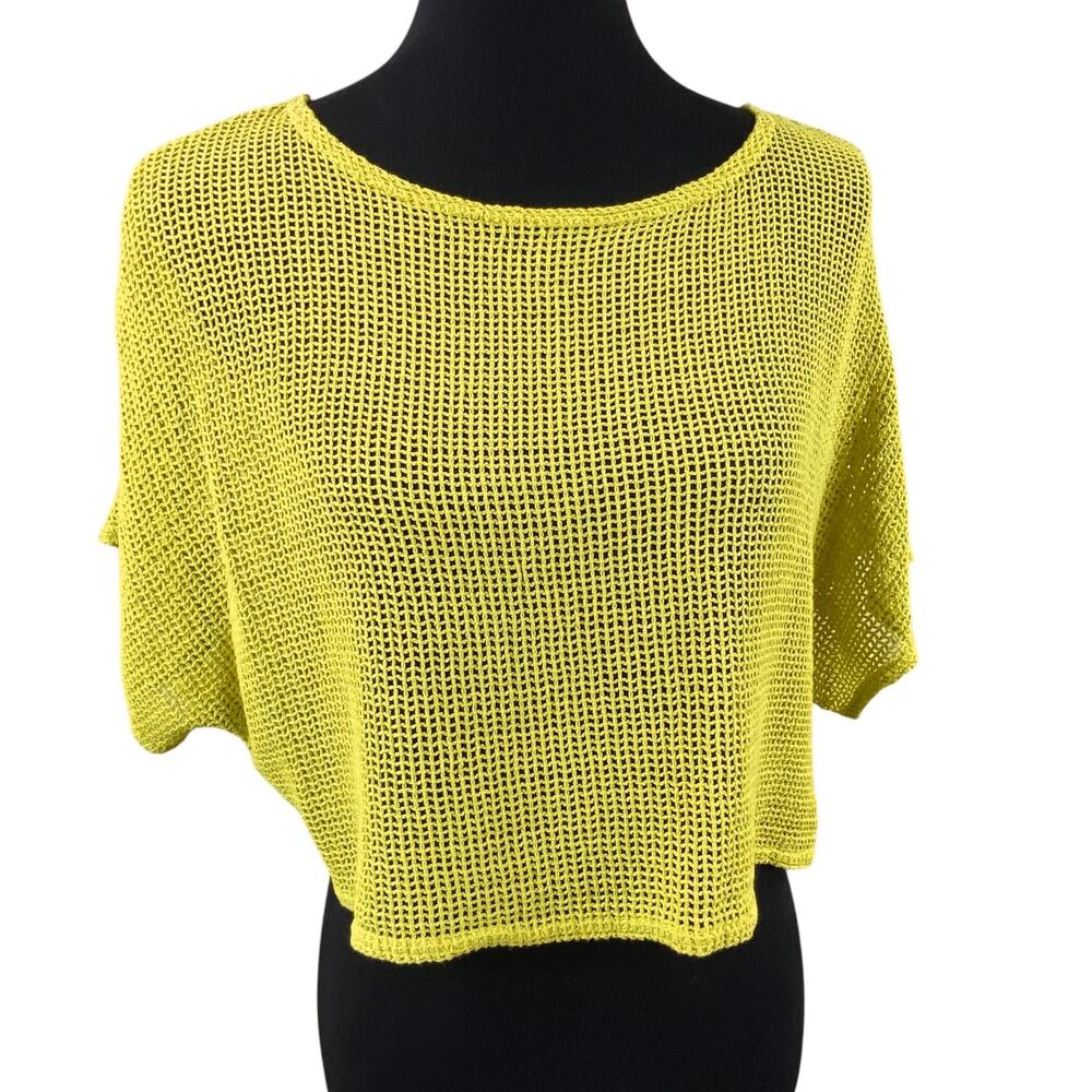 Cynthia Ashby Mesh Net Cropped Top Size S Art To Wear Layering Chartreuse